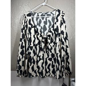 NWT Ava‎ & Viv Shirt Women’s Cream Black Long Sleeve Sweetheart Size XXL